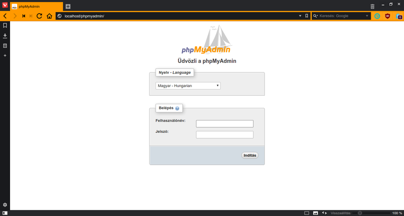 phpmyadmin bejelentkezés